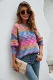 Rainbow Print O-Neck Drop Shoulder Pullover Sweater