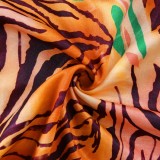 Tiger Stripes Print Hollow Out O-Ring Halter Bodysuit