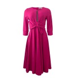 African Hot Pink 3/4 Sleeve Zipper Fit and Flare Dress