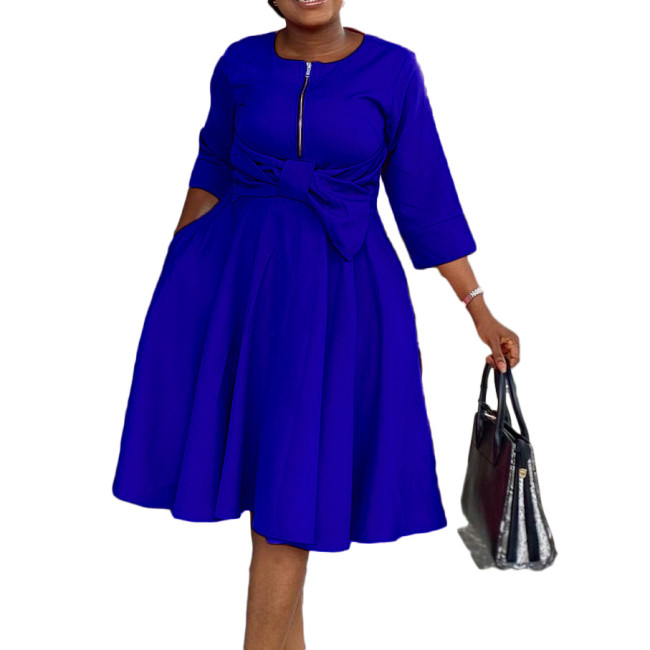 African Blue High Waist Fit and Flare Dress