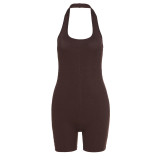 Sports Black Ribbed Sleeveless Bodycon Tank Top Rompers