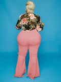 Pink High Waisted Ripped Plus Size Flare Jeans