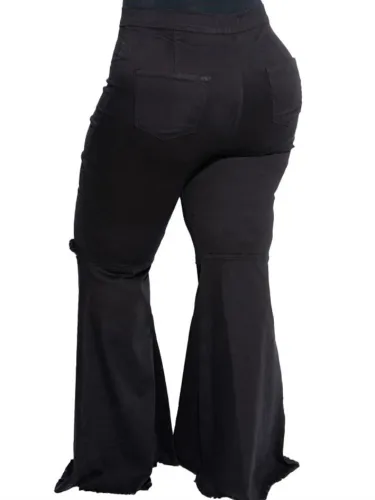 Black High Waisted Ripped Plus Size Bell Bottom Jeans