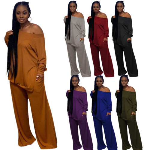 Gray Slit Side Casual Top and Wide Leg Pants Plus Size 2PCS Set