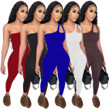 Black Sexy Cut Out One Shoulder Tight Jumpsuit