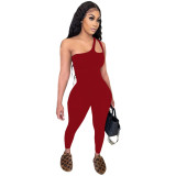 Blue Sexy Cut Out One Shoulder Tight Jumpsuit