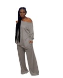 Red Slit Side Casual Top and Wide Leg Pants Plus Size 2PCS Set
