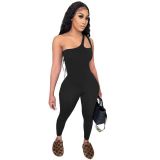 Brown Sexy Cut Out One Shoulder Tight Jumpsuit