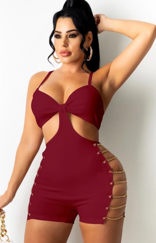 Sexy Red Cut Out Cami Side Chain Rommpers