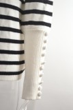 White O-Neck Black Stripe Long Sleeve Swearter