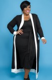 Plus Size Black Vest Midi Dress and Long Cardigan 2PC Cover-Ups