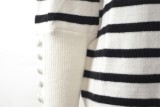 White O-Neck Black Stripe Long Sleeve Swearter