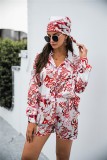 Floral Long Sleeve Blouse and Shorts with Matching Kerchief 3PC Set
