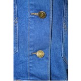 Blue Distressed Button Up Denim Jacket