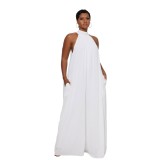 Solid White Halter Wide Leg Jumpsuit