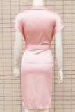 Pink Silk Open Button Bodycon Blouse Dress