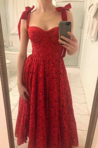 Flower Red Lace Knotted Cami Long Dress