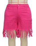 Plus Size Pink Fringe Denim Shorts
