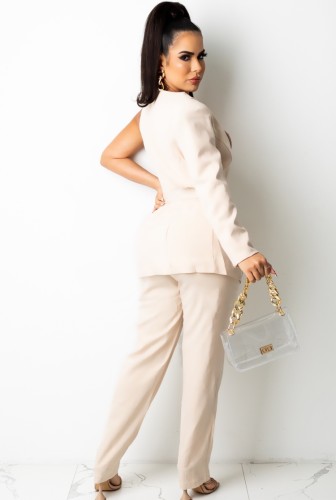 White One Long Sleeve Chain Cami Blazer and Pant Two Piece Set
