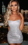 Bling Bling Silver Strapless Ruched Mini Cocktail Dress