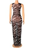 Leopard Print Mesh Sleeveless Maxi Dress