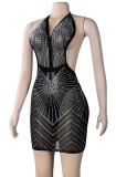 Sexy Black Beaded Backless Halter Cocktail Dress