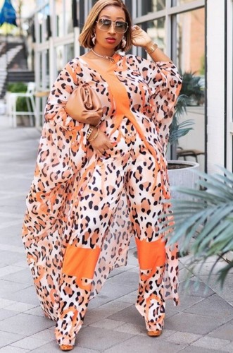 Orange Leopard Print Rope and Pants 2PC Cover-Ups