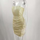 Bling Bling Champagne Strapless Ruched Mini Cocktail Dress