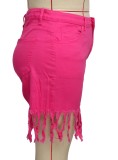 Plus Size Pink Fringe Denim Shorts
