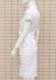 White Silk Open Button Bodycon Blouse Dress
