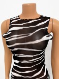 Leopard Print Mesh Sleeveless Maxi Dress