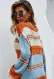 Stripe V-Neck Loose Crochet Sweater