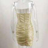 Bling Bling Champagne Strapless Ruched Mini Cocktail Dress