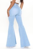 Blue Butterfly Patched Skinny Flare Jeans