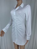 White Button Open Long Sleeve Tight Blouse Dress