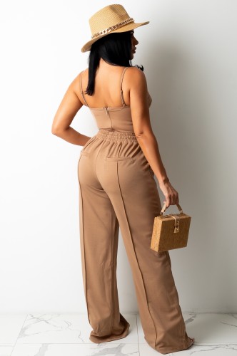 Brown Cami Vest and Drawstring Sweatpants Two Piece Set
