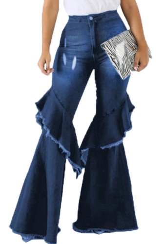 Dark Blue Knne Ruffles Skinny Flare Jeans