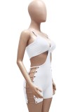 Sexy White Cut Out Cami Side Chain Rommpers