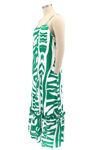 Plus Size White and Green Print Cami Loose Maxi Dress
