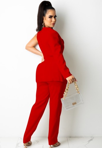 Red One Long Sleeve Chain Cami Blazer and Pant Two Piece Set