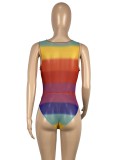 Sexy Cut Out Knotted Asymmetric Sleeveless Rainbow Dress