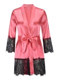Pink Silk and Lace Patching Robe Nightgown with Matching Belt