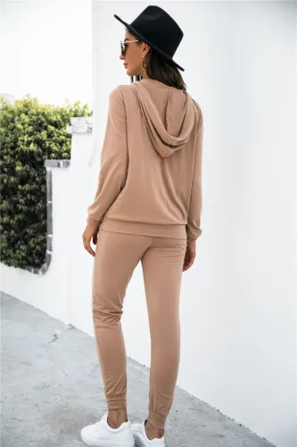 Printed Brown Hoody Drawstring Long Sleeve Sportswear