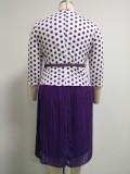 Plus Size Dot Print Top and Purple Midi Pleated Dress Two Piece Set