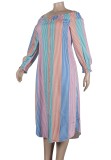 Plus Size Polychrome Stripe Off Shoulder Half Sleeve Blouse Midi Dress