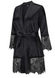Black Silk and Lace Patching Robe Nightgown with Matching Belt