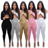 Sexy Gray Cross Neck Long Sleeve Fitted Jumpsuit