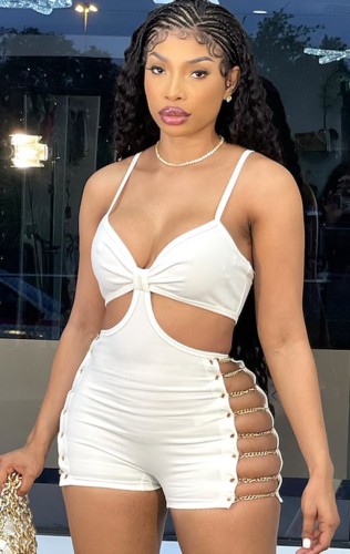 Sexy White Cut Out Cami Side Chain Rommpers
