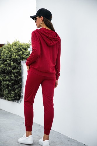 Printed Red Hoody Drawstring Long Sleeve Sportswear