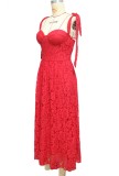 Flower Red Lace Knotted Cami Long Dress